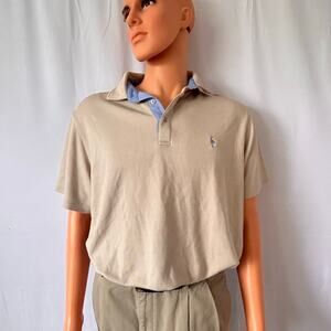 TailorByrd Collection Polo Shirt XL Tan Blue Trim Modal Blend Designer Casual